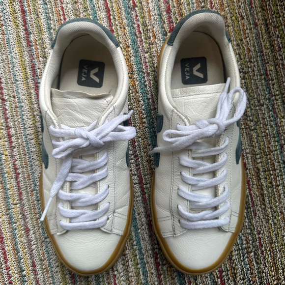 Veja Campo leather white California natural (blue suede/tan soles) sneaker - 6 - Picture 10 of 16